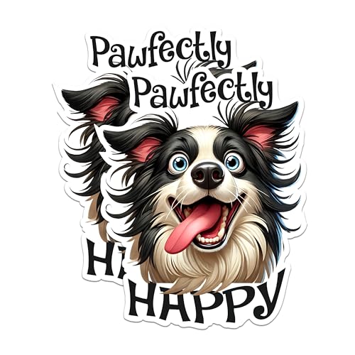 (2 Packs) Pawfectly Happy Stickers - Border Collie Dog Breed Decals - 5 Inches On Longest Side - Premium Vinyl Decal - Sticks to Any Smooth Flat Surface - Made in USA - BMCS2396