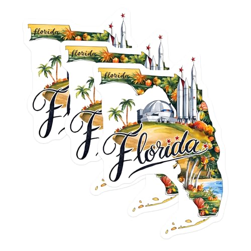 (3 Pack) Florida Decals - Florida Space Coast - Kennedy Space Center Decals- 3 Inches On Longest Side - Easy Peel & Apply - Made in USA - 3MCS5064