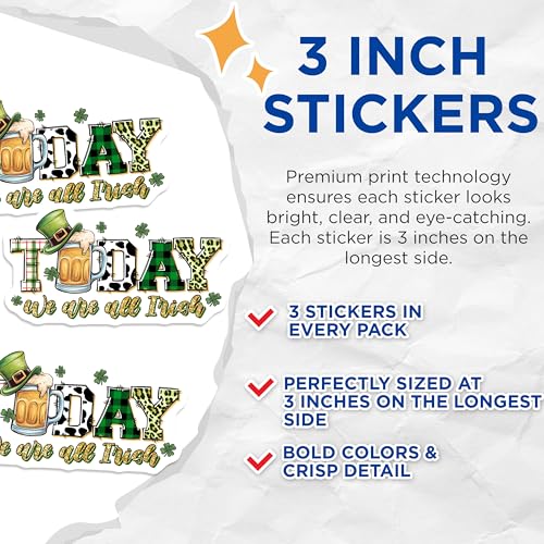 (3 Pack) St Patricks Day Decals - We are All Irish - Irish Beer - 3 Inches On Longest Side - Easy Peel & Apply - Made in USA - 3MCS7169