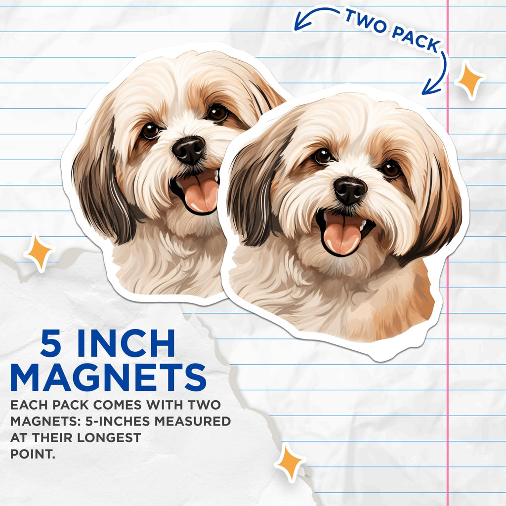 (2 Pack) Shih Tzu Dog Magnets - Cute Pet Portrait - Happy Puppy Fridge Decor - Dog Mom Accessories - 5 Inches On Longest Side - Thick Durable Magnet - Made in USA - MAG25687