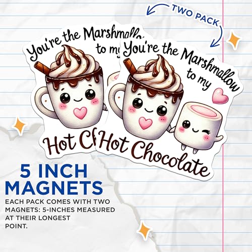 (2 Pack) Cute Hot Chocolate Magnets - Funny Marshmallow Magnets - Adorable Kitchen Decor Magnets - 5" On Longest Side - for Cars, Refrigerators, Toolboxes, Lockers - Made in USA BMCS3528