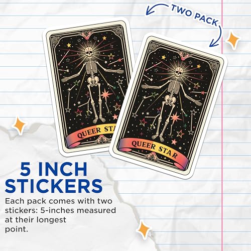 (2 Pack) Queer Star Stickers - Skeleton Stickers - Star Tarot Stickers - 5" On Longest Side - Sticks to Smooth Flat Surfaces - Made in USA - BMCS4260