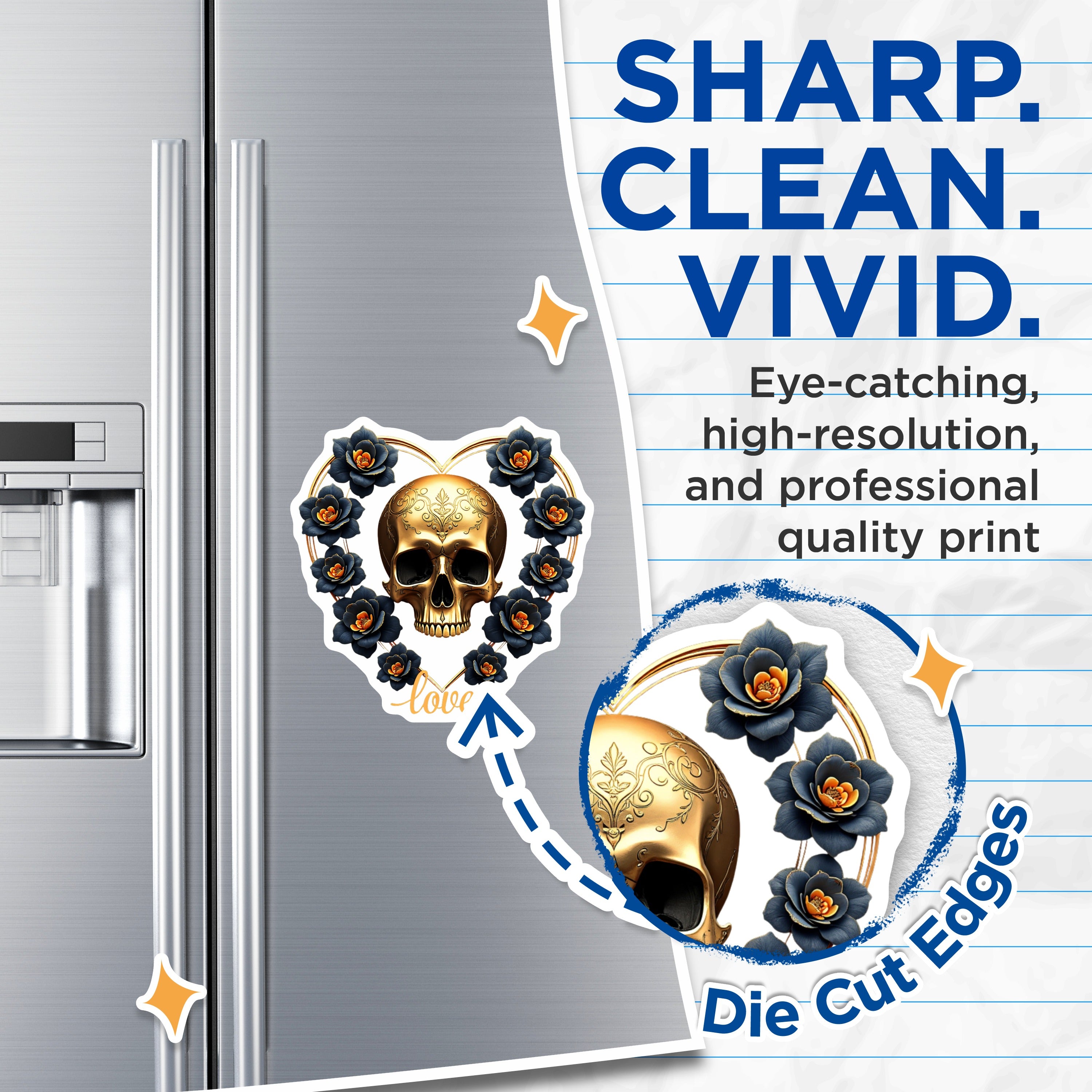 (2 Pack) Gold Skull Magnets - Gothic Decor Alt Aesthetic - Dark Romance Valentine Unique Fridge Magnets - 5 Inches On Longest Side - Thick Durable Magnet - Made in USA - MAG39277