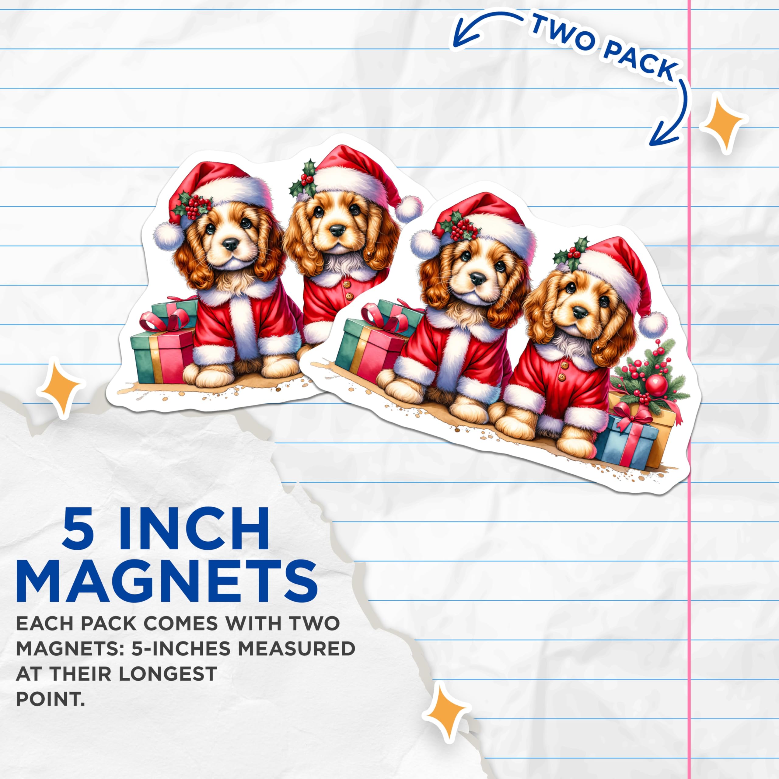 (2 Pack) Cavalier King Charles Spaniel Magnets - Christmas Puppy Decor - Holiday Dog Lover Refrigerator - 5 Inches On Longest Side - Thick Durable Magnet - Made in USA - MAG30921