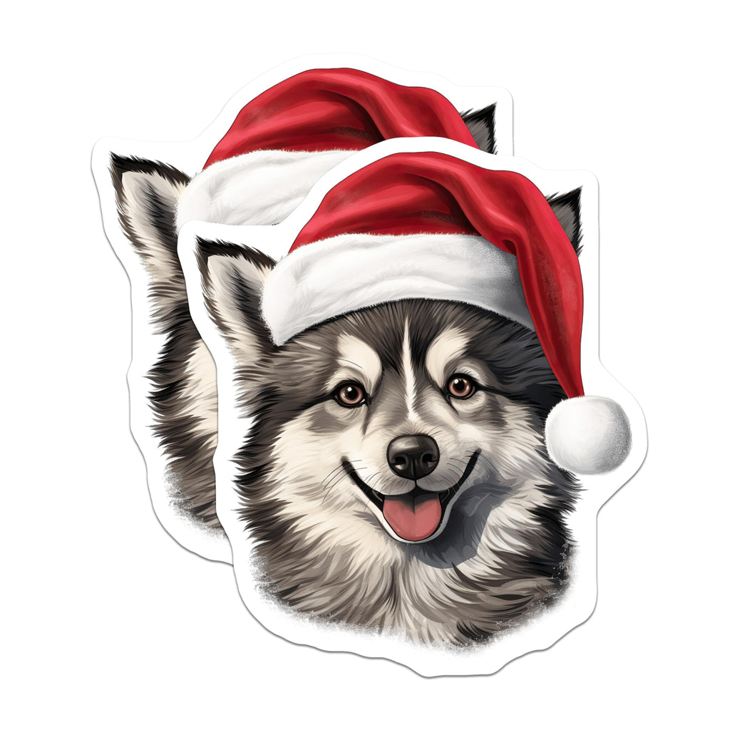 (2 Pack) Santa Dog Magnets - Christmas Husky Puppy Art - Holiday Pet Lover Decor - 5 Inches On Longest Side - Thick Durable Magnet - Made in USA - MAG30996