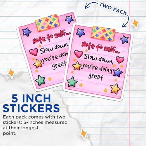 (2 Pack) Note to Self Stickers - Inspirational Reminder - Motivational Quote - 5" On Longest Side - Sticks to Smooth Flat Surfaces - Made in USA - BMCS8322