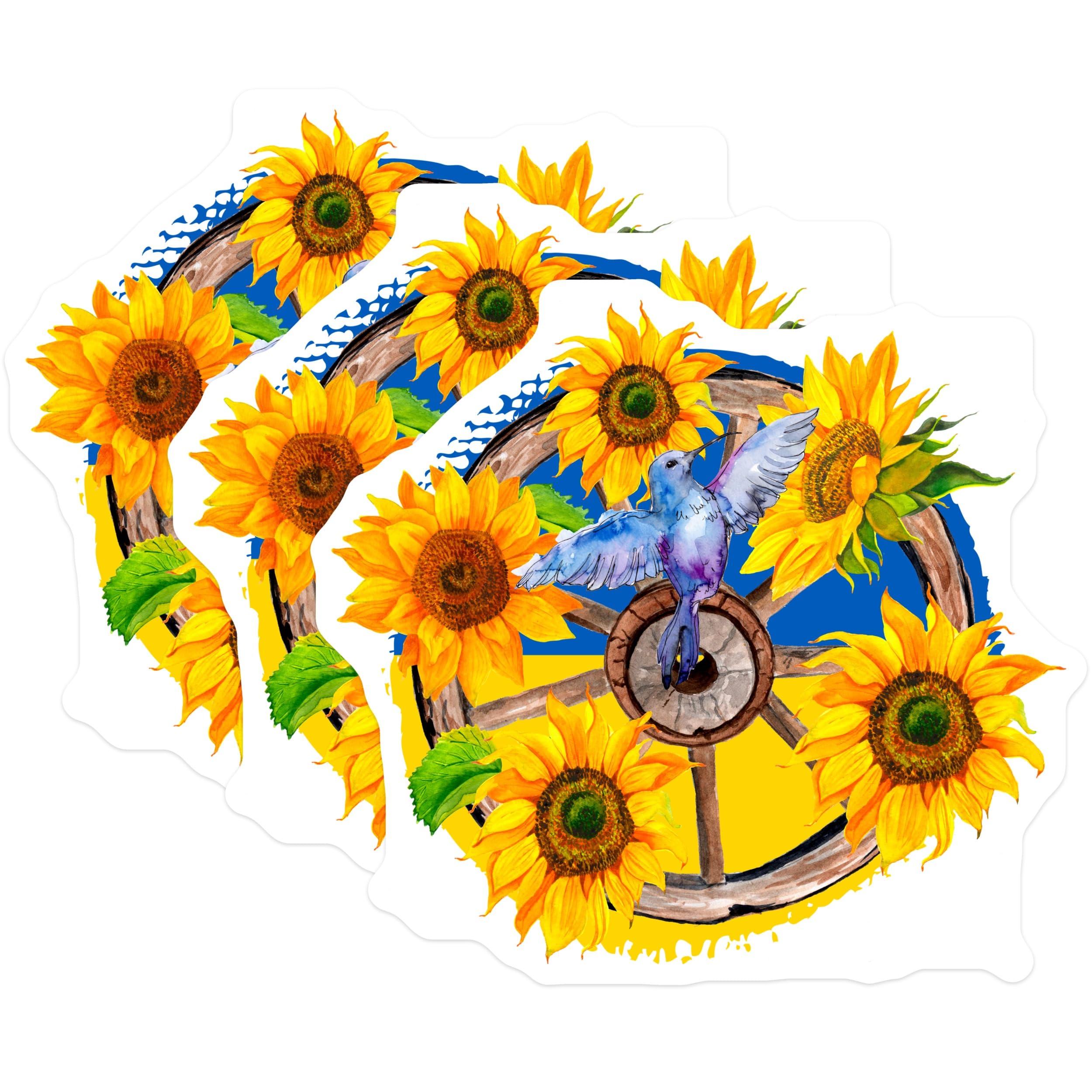 (3 Pack) Ukraine Support Decals - Sunflower Decal - Ukraine Flag Decal - 3 Inches On Longest Side - Easy Peel & Apply - Made in USA - 3MCS4474