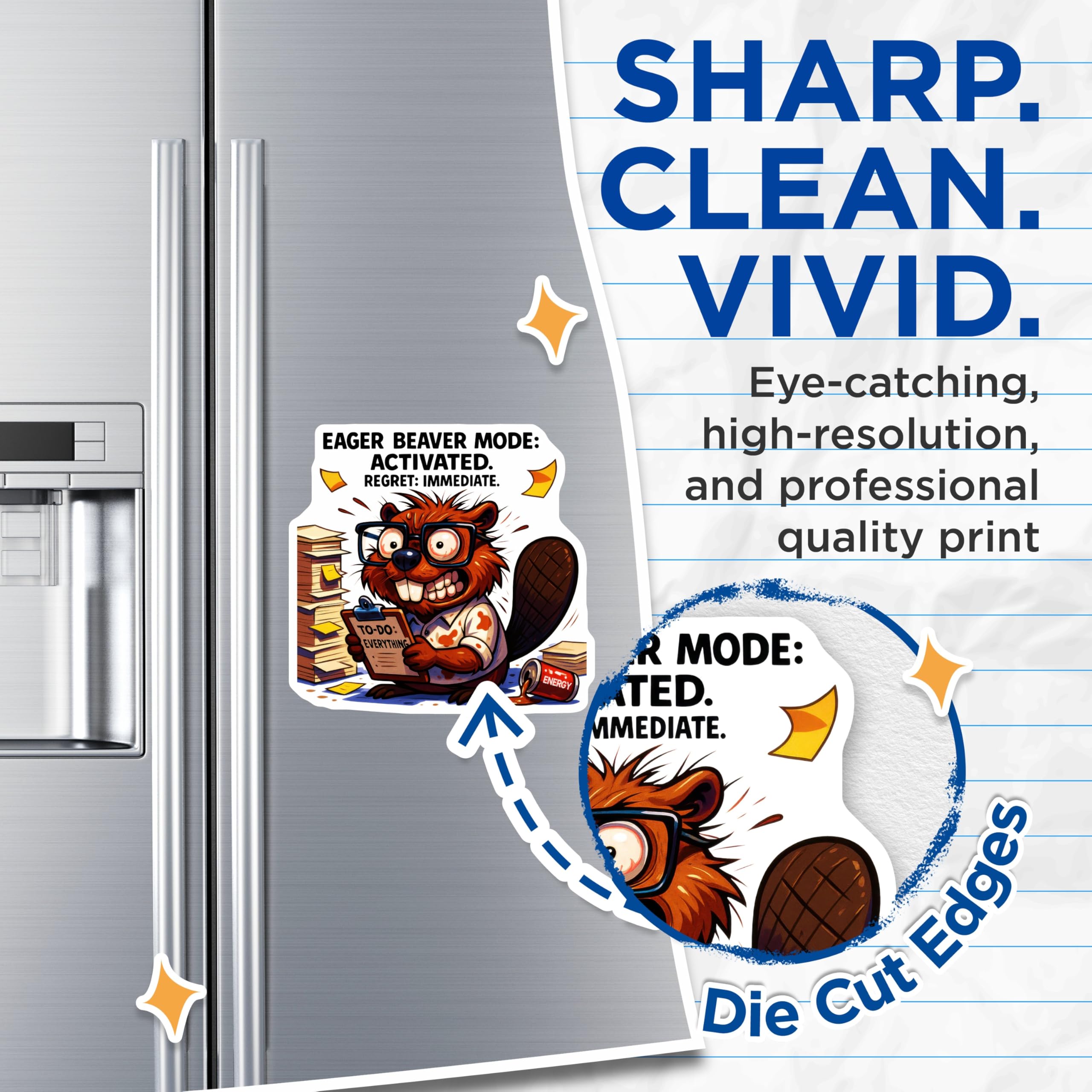 (2 Pack) Eager Beaver Magnets - Funny Work Humor Decor - Overwhelmed Employee Desk Decor Item - 5 Inches On Longest Side - Thick Durable Magnet - Made in USA - MAG22368
