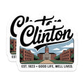 (2 Pack) College Town Magnets - Clinton Landmark - Campus Souvenir - 5" On Longest Side - Premium Magnet - for Cars, Refrigerators, Toolboxes, Lockers - Made in USA - MAG18760