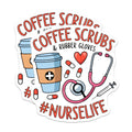 (2 Pack) Coffee Scrubs and Rubber Gloves Stickers - Nurse Life - Medical Themed - Stethoscope and Syringe - 5" On Longest Side - Sticks to Smooth Flat Surfaces - Made in USA - BMCS6975