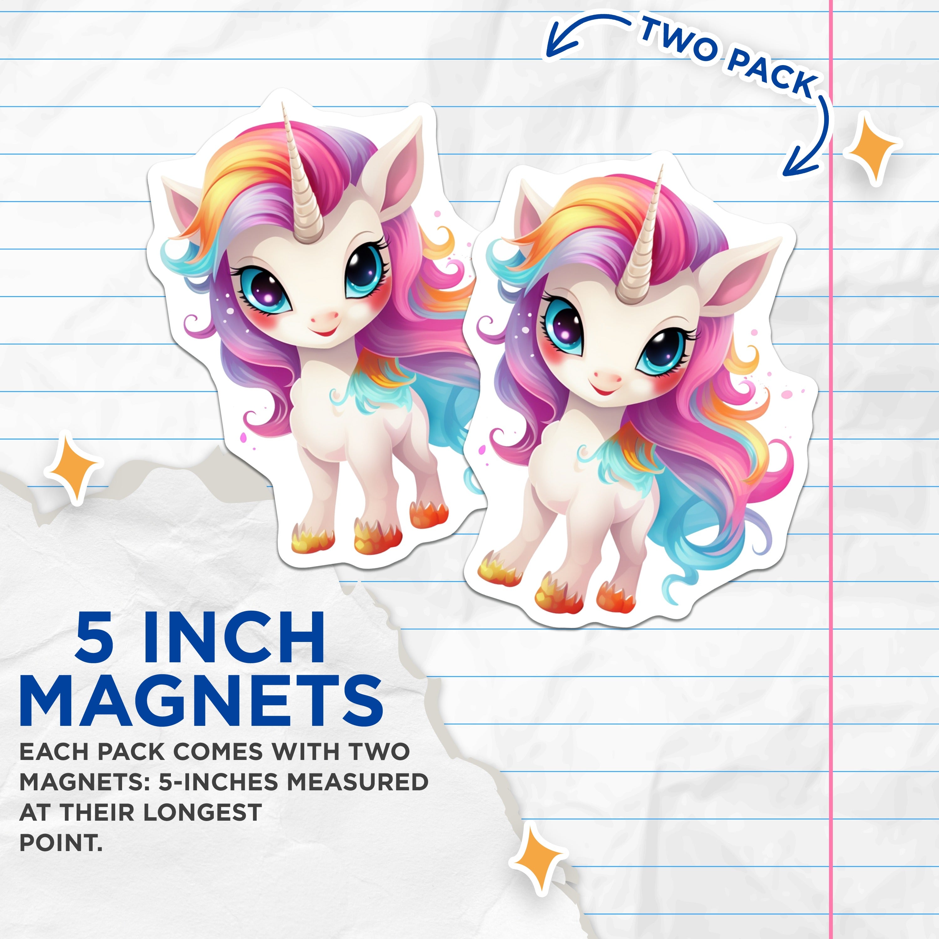 (2 Pack) Cute Unicorn Magnets - Rainbow Fantasy Decor - Kids Room Locker Fridge Accessory - 5 Inches On Longest Side - Thick Durable Magnet - Made in USA - MAG37974