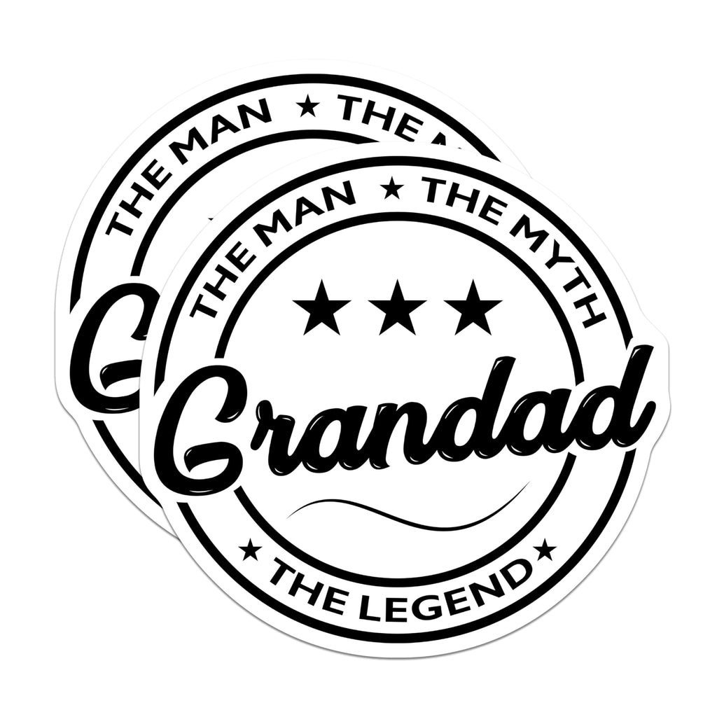 (2 Pack) Grandad Stickers - The Man The Myth The Legend Stickers - Grandfather Decal - Fun Grandpa Stickers - 5" On Longest Side - Sticks to Smooth Flat Surfaces - Made in USA - BMCS5057