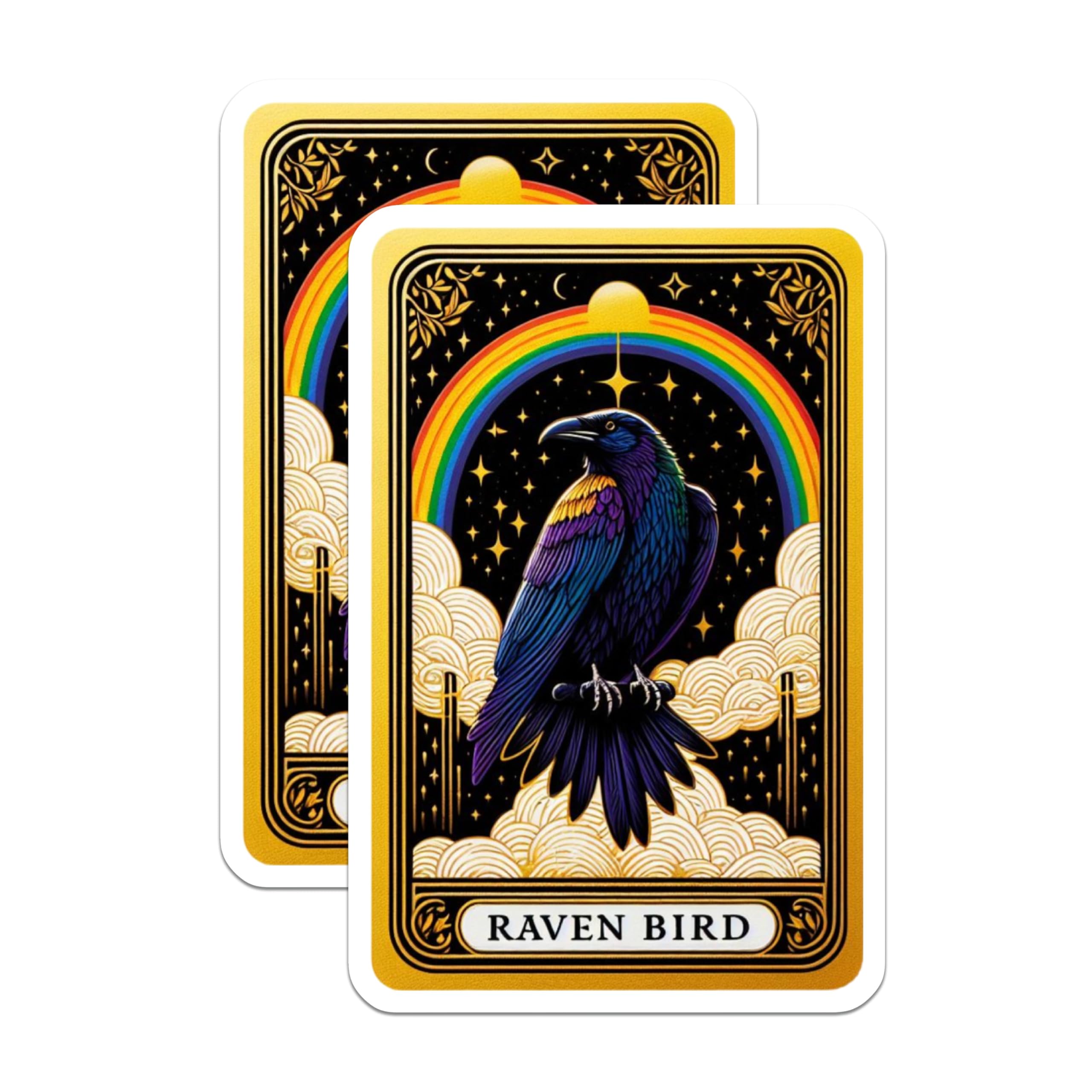 (2 Pack) Raven Bird Magnets - Mystical Rainbow Celestial Art - Cosmic Starry Night Decor - Unique Magical Fridge Accents - 5 Inches On Longest Side - Thick Durable Magnet - Made in USA - MAG22039
