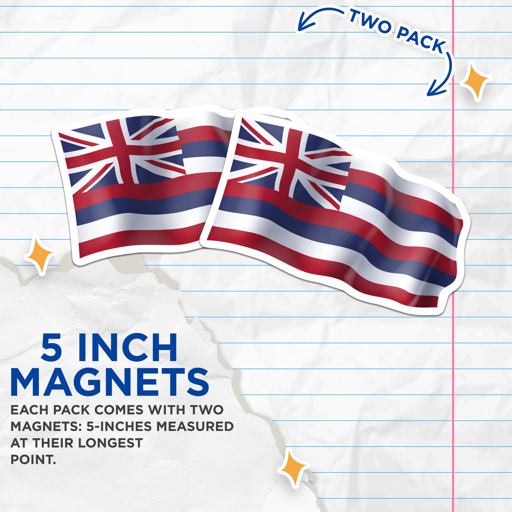 (2 Pack) Hawaii Flag Magnets - Hawaiian State Symbol - Travel Souvenir Fridge Decor - 5 Inches On Longest Side - Thick Durable Magnet - Made in USA - MAG38576