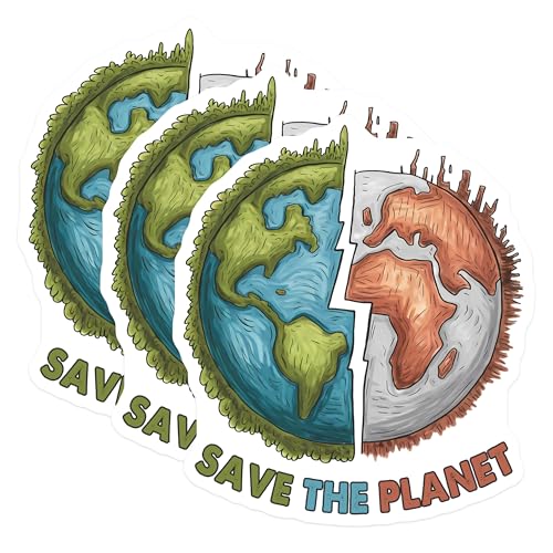 (3 Pack) Save The Planet Decals - Earth Day Decals - Climate Change Awareness - 3 Inches On Longest Side - Easy Peel & Apply - Made in USA - 3MCS6458