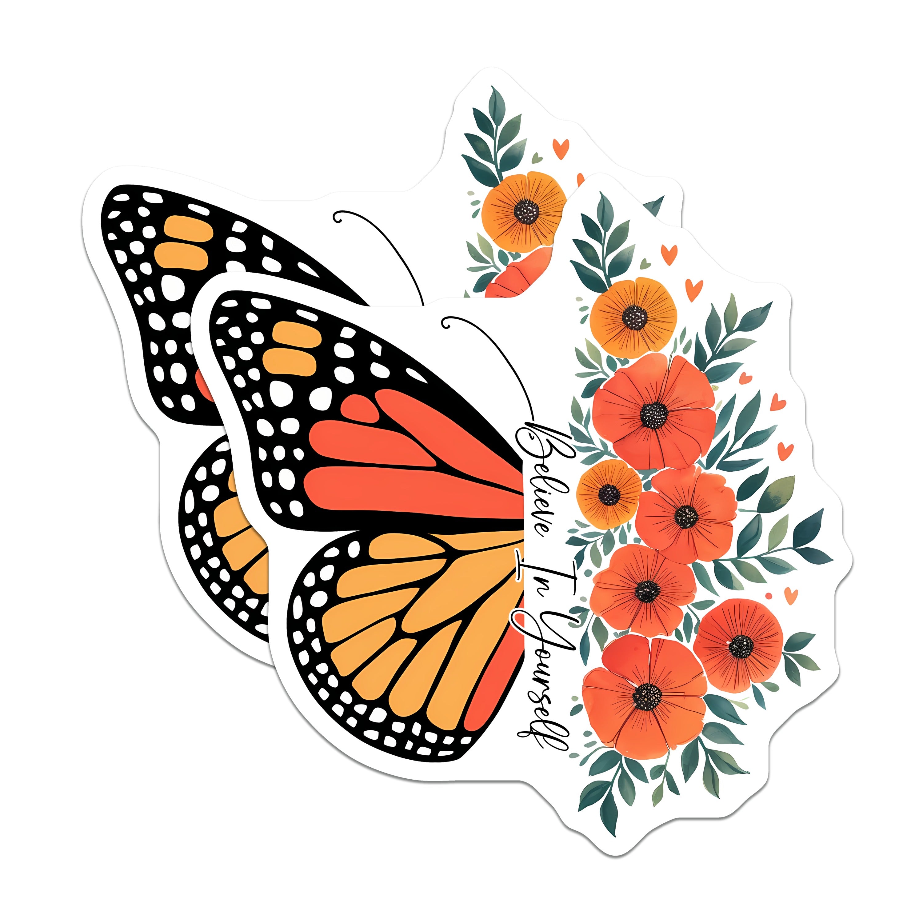 (2 Pack) Believe in Yourself Magnets - Inspirational Butterfly Floral Fridge Decor - Positive Affirmation Locker Magnet - 5 Inches On Longest Side - Thick Durable Magnet - Made in USA - MAG37231