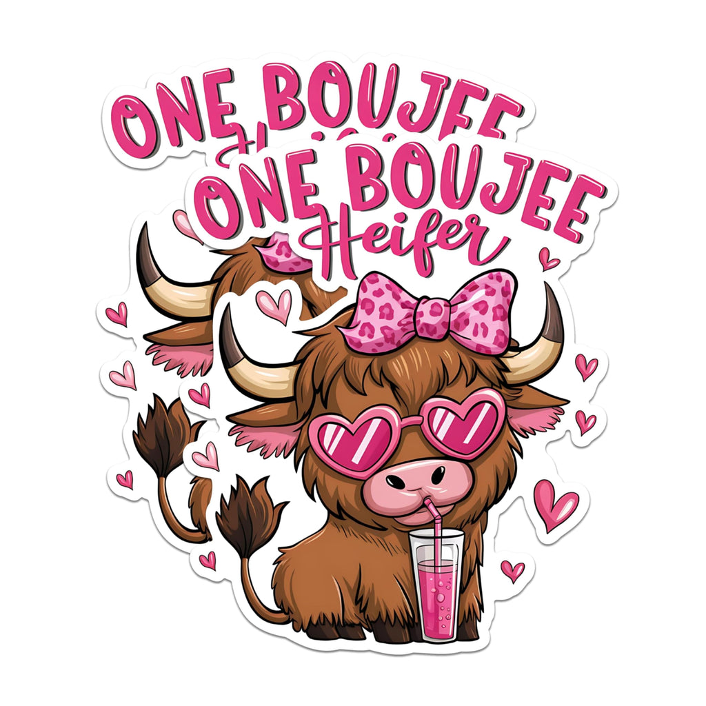 (2 Pack) One Boujee Heifer Stickers - Funny Cow Stickers - Cute Animal Stickers - 5" On Longest Side - Sticks to Any Smooth Flat Surface - Made in USA - BMCS3022