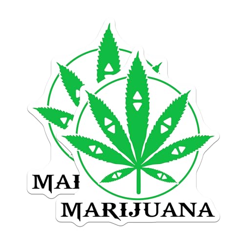 (2 Pack) Marijuana Leaf Stickers - Cannabis Plant Decal - 5" On Longest Side - Sticks to Smooth Flat Surfaces - Made in USA - BMCS9000 - BMCS9000
