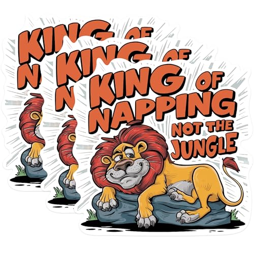 (3 Pack) King of Napping Decals - Lazy Lion - Funny Laptop Decal - 3 Inches On Longest Side - Easy Peel & Apply - Made in USA - 3MCS0901