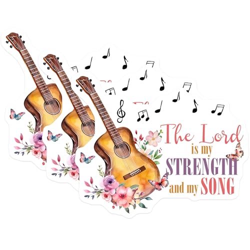 (3 Pack) Guitar Decals - Strength and Song - Music Notes - 3 Inches On Longest Side - Easy Peel & Apply - Made in USA - 3MCS7333