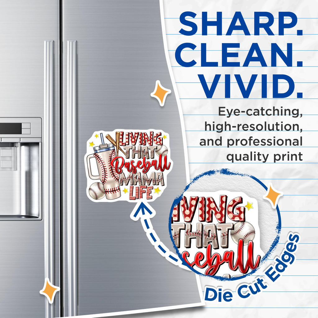 (2 Pack) Living that Baseball Mama Magnets - Sports Mom Game Day - Refrigerator Locker Decor - 5 Inches On Longest Side - Thick Durable Magnet - Made in USA - MAG24506