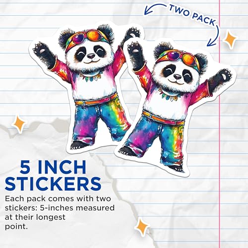 (2 Pack) Cute Panda Stickers - Rainbow Panda - Fun Animal Decals - 5" On Longest Side - Sticks to Smooth Flat Surfaces - Made in USA - BMCS9507