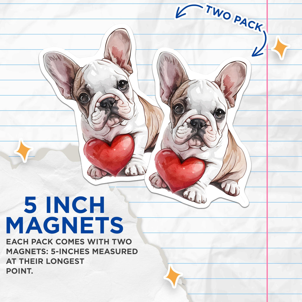 (2 Pack) French Bulldog Magnets - Heart Holding Dog - Dog Lover Fridge Decor - 5" On Longest Side - Premium Magnet - for Cars, Refrigerators, Toolboxes, Lockers - Made in USA - MAG16654