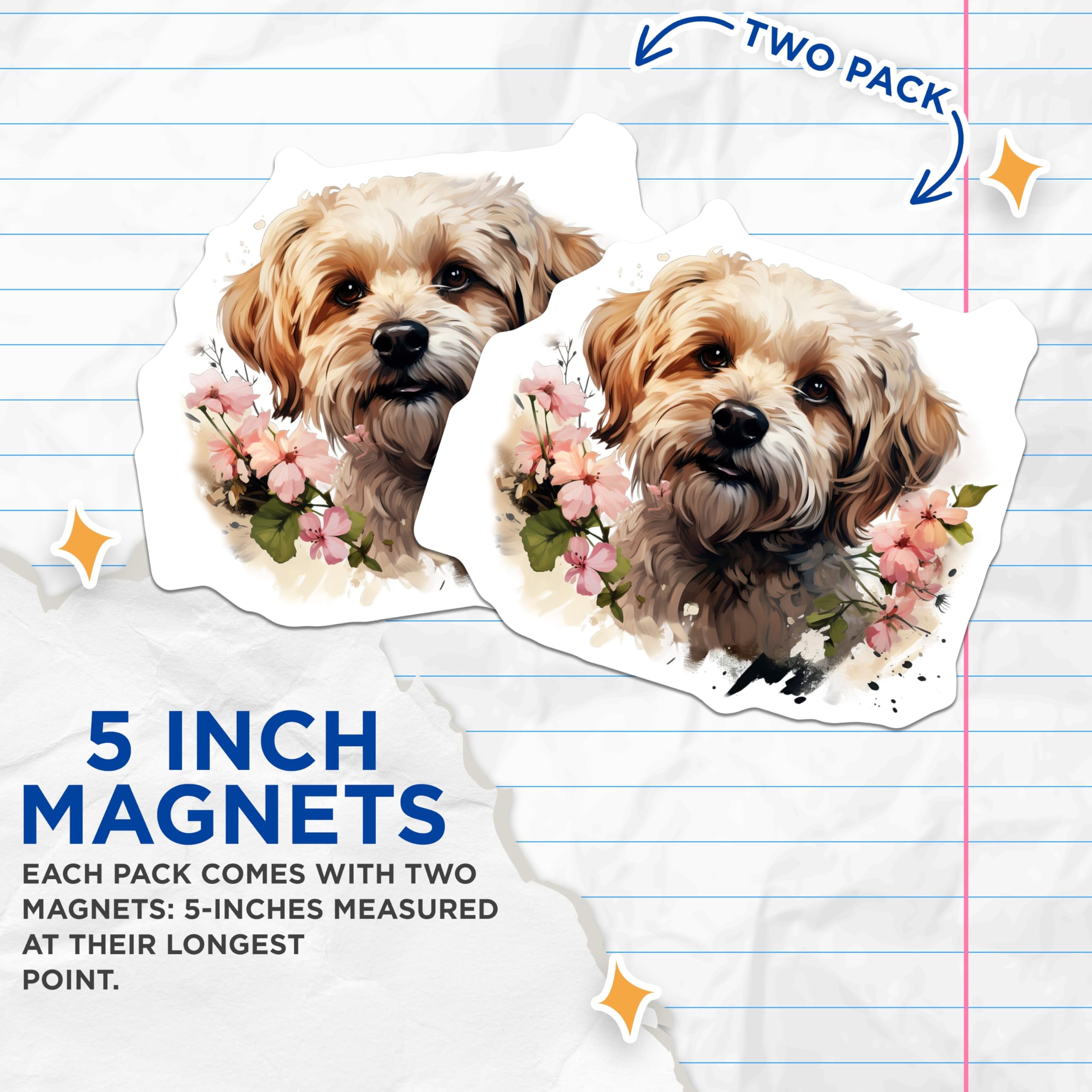 (2 Pack) Adorable Cavapoo Dog Magnets - Watercolor Floral Puppy Art - Aesthetic Pet Lover Refrigerator Kitchen Decor - 5 Inches On Longest Side - Thick Durable Magnet - Made in USA - MAG24064