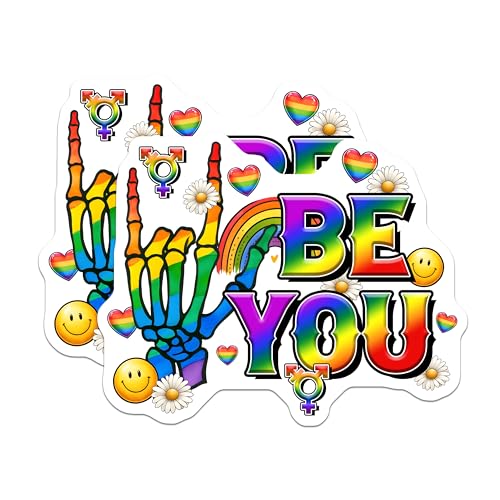 (2 Pack) Be You Stickers - LGBTQ Pride - Rainbow Hands - 5" On Longest Side - Sticks to Smooth Flat Surfaces - Made in USA - BMCS8272