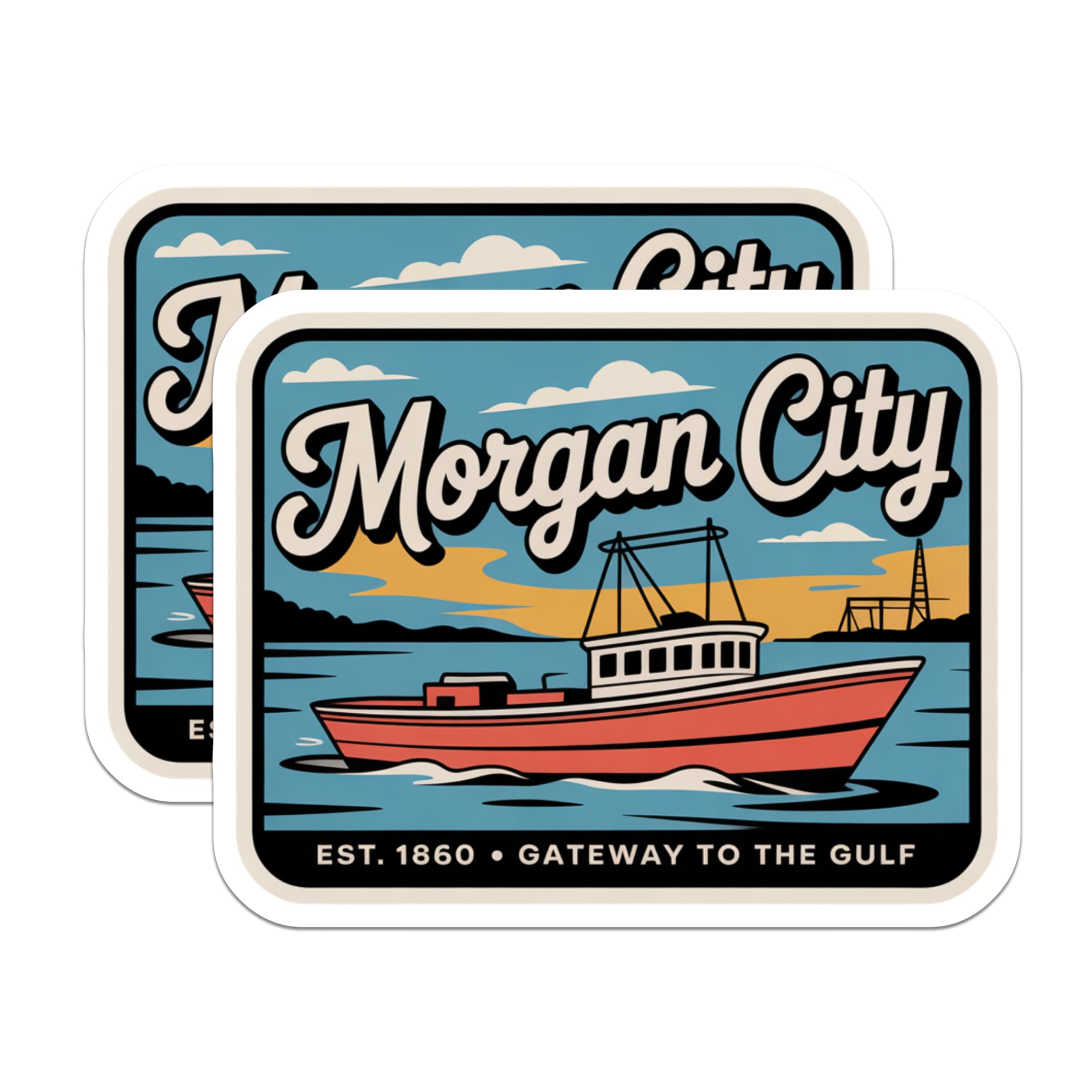 (2 Pack) Morgan City Louisiana Magnets - Gateway to the Gulf - Fishing Boat Souvenir - 5 Inches On Longest Side - Thick Durable Magnet - Made in USA - MAG19064