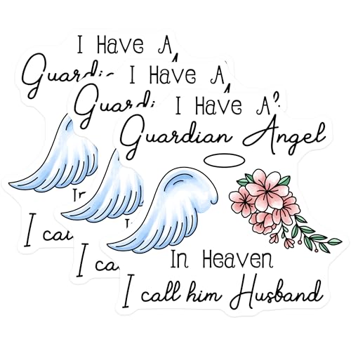 (3 Pack) Guardian Angel Husband Decals - Heaven Memorial - Floral Wing Remembrance - 3 Inches On Longest Side - Easy Peel & Apply - Made in USA - 3MCS4886