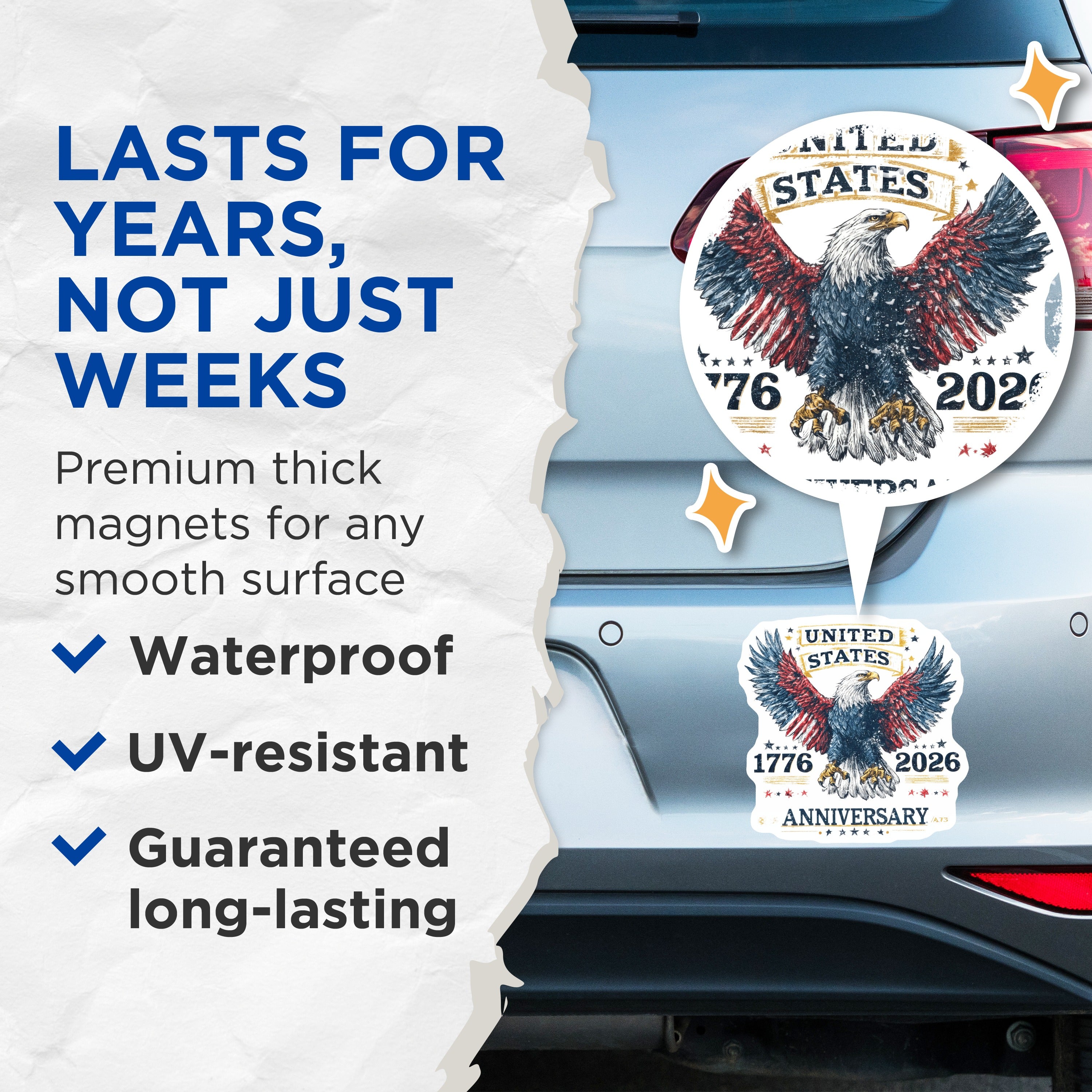 (2 Pack) 250th Anniversary Magnets - United States Patriotic Eagle - American Heritage Decor - 5 Inches On Longest Side - Thick Durable Magnet - Made in USA - MAG38956