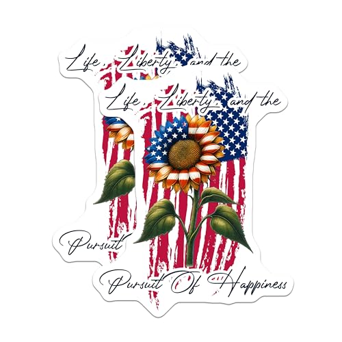 (2 Pack) Life Liberty and The Pursuit of Happiness Magnets - Patriotic Flower Decor - 5" On Longest Side - for Cars, Fridges, Toolboxes - Made in USA - MAG7866