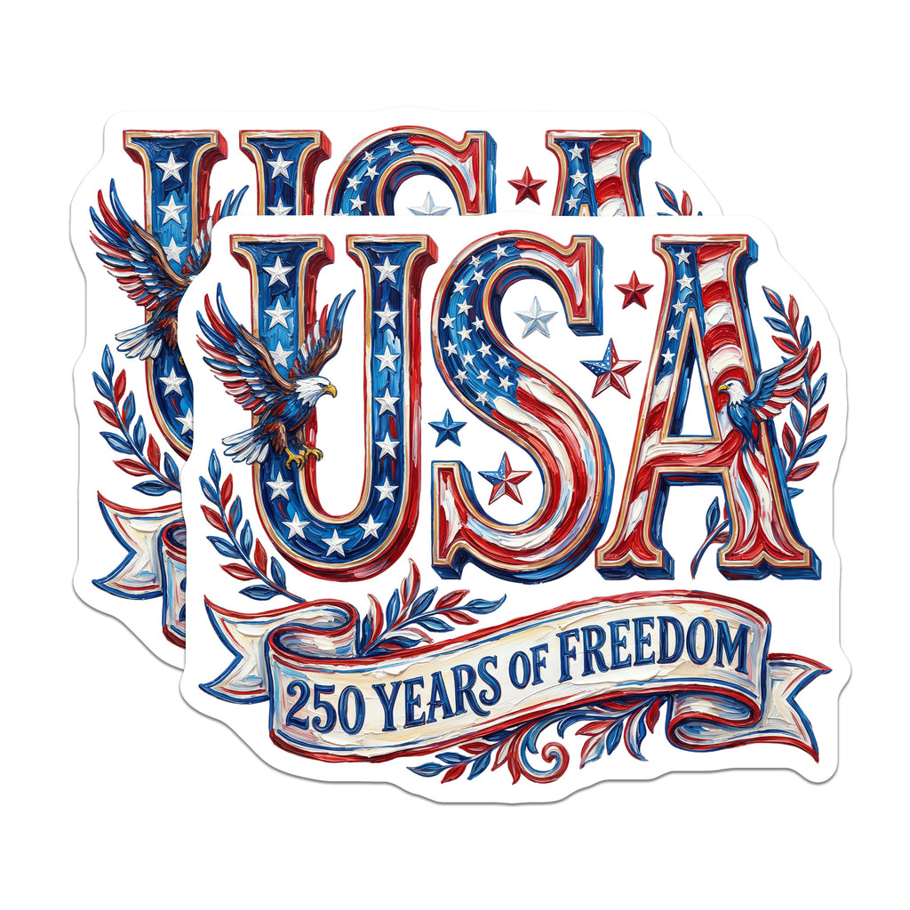 (2 Pack) USA 250 Years Freedom Magnets - Patriotic Decor - American Flag Eagle - 5 Inches On Longest Side - Thick Durable Magnet - Made in USA - MAG37286