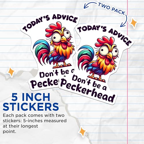 (2 Pack) Funny Chicken Stickers - Motivational Quote - Colorful Rooster Decal - 5" On Longest Side - Sticks to Smooth Flat Surfaces - Made in USA - BMCS5666