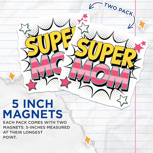 (2 Pack) Super Mom Magnets - Mother's Day Decor - 5" On Longest Side - for Cars, Fridges, Toolboxes - Made in USA - MAG7710