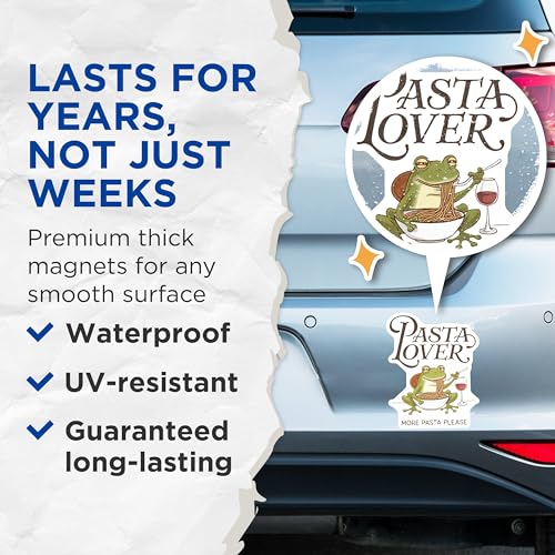 (2 Pack) Pasta Lover Magnets - Funny Kitchen - Frog Eating Pasta Design - Foodie Fridge Magnets - Cute Cartoon Magnet - 5" On Longest Side - for Cars, Fridges, Toolboxes - Made in USA - MAG4207