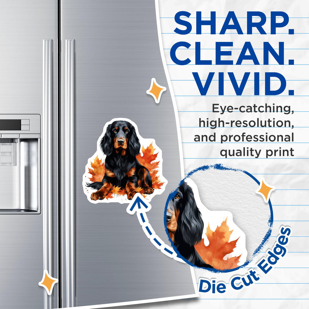 (2 Pack) Gordon Setter Dog Magnets - Autumn Leaves Pet Refrigerator Decor - Fall Animal Lover Kitchen Magnets - 5 Inches On Longest Side - Thick Durable Magnet - Made in USA - MAG25603