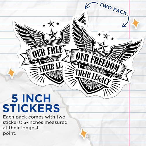 (2 Pack) Our Freedom Their Legacy Stickers - Patriotic Decal - Military Tribute Sticker - 5" On Longest Side - Sticks to Smooth Flat Surfaces - Made in USA - BMCS9067