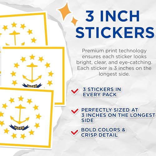 (3 Pack) Rhode Island Flag Decals - Hope State - Laptop Decals - 3 Inches On Longest Side - Easy Peel & Apply - Made in USA - 3MCS0211