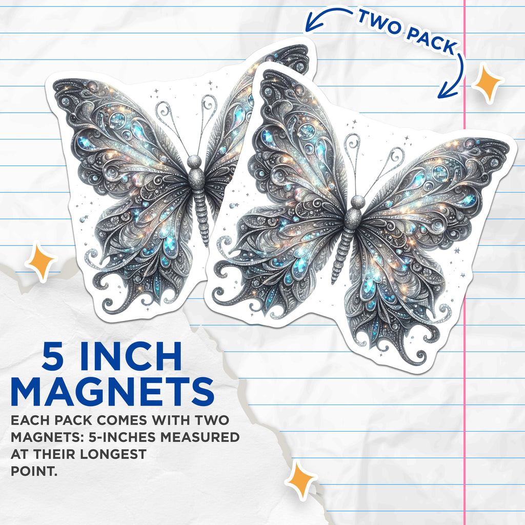 (2 Pack) Iridescent Butterfly Magnets - Mystical Fairy Wing Decor - Enchanting Celestial Fridge Art - 5 Inches On Longest Side - Thick Durable Magnet - Made in USA - MAG39274