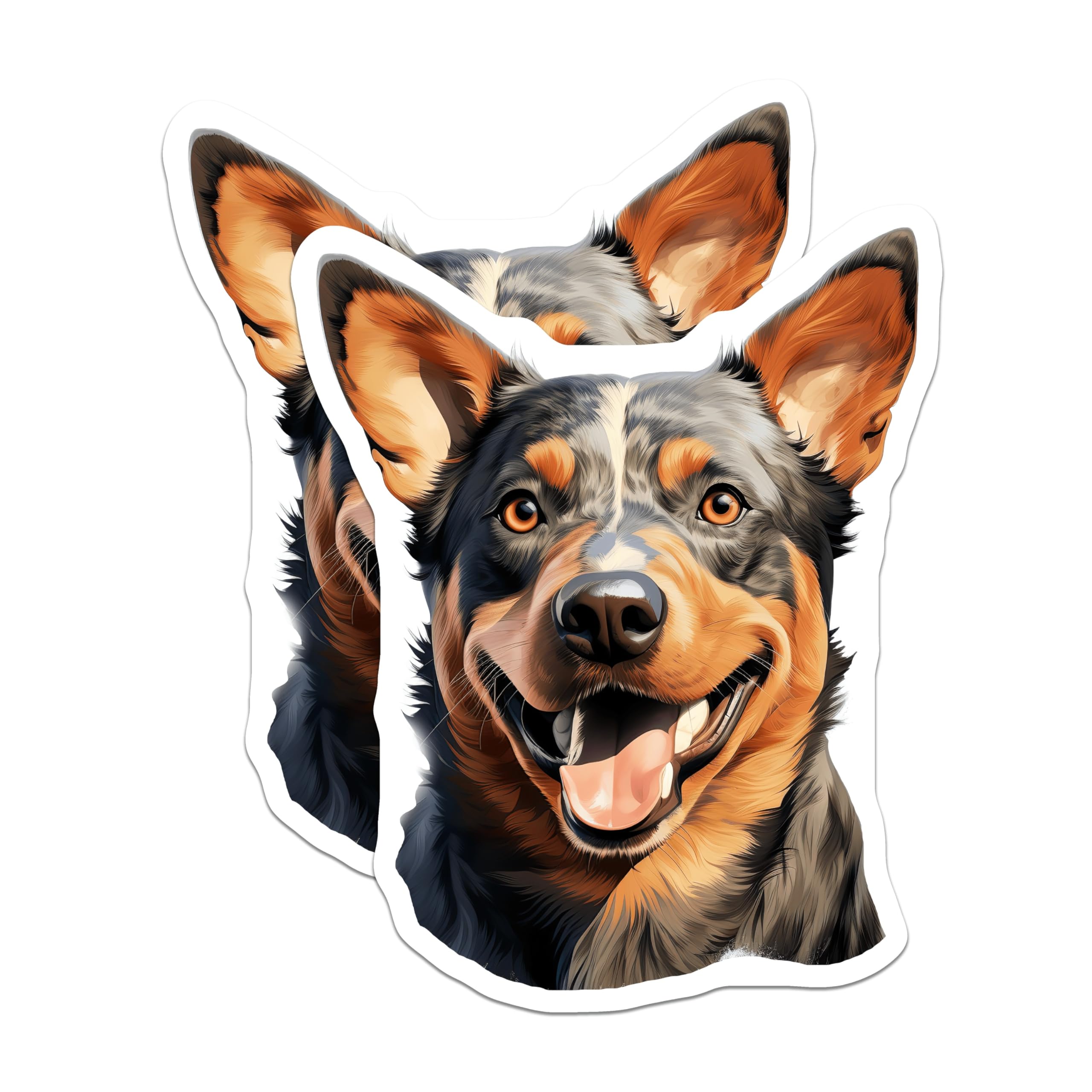 (2 Pack) Australian Cattle Dog Magnets - Blue Heeler Art - Smiling Dog Decor - Dog Mom Dad - 5 Inches On Longest Side - Thick Durable Magnet - Made in USA - MAG29950