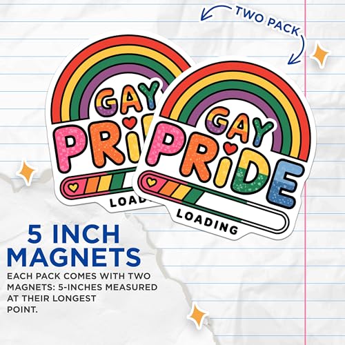 (2 Pack) Gay Pride Loading Magnets Magnets - LGBTQ Rainbow - Pride Celebration - 5" On Longest Side - Made in USA - Sticks to Refrigerators & Metal Surfaces - MAG8807