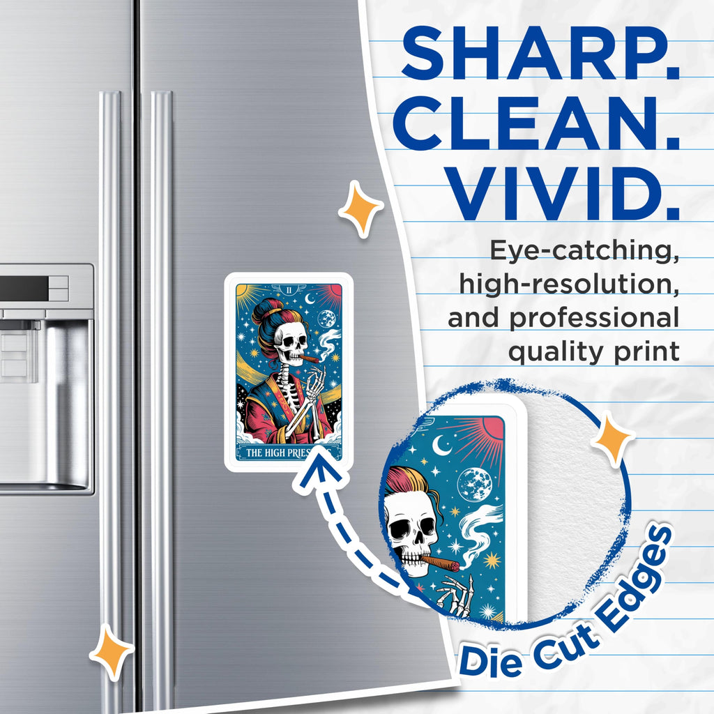 (2 Pack) High Priestess Tarot Card Art Magnets - Smoking Skeleton Celestial Decor - Occult Witchy Fridge Accessories - 5 Inches On Longest Side - Thick Durable Magnet - Made in USA - MAG20309