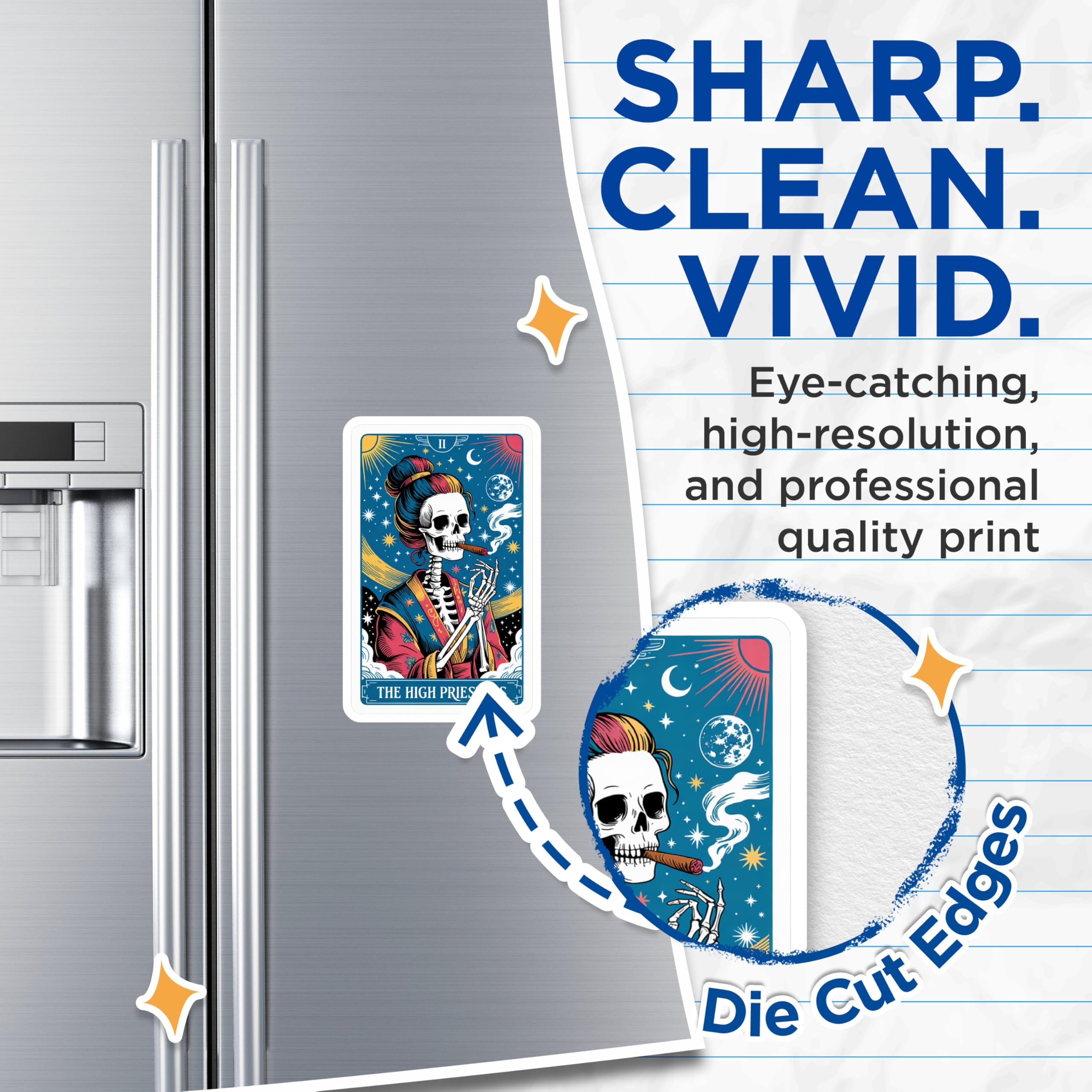 (2 Pack) High Priestess Tarot Card Art Magnets - Smoking Skeleton Celestial Decor - Occult Witchy Fridge Accessories - 5 Inches On Longest Side - Thick Durable Magnet - Made in USA - MAG20309