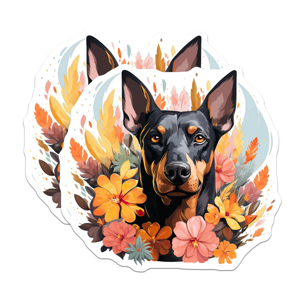 (2 Pack) Doberman Pinscher Magnets - Floral Dog Art - Pet Mom Decor - Animal Lover Accessory - 5 Inches On Longest Side - Thick Durable Magnet - Made in USA - MAG28180
