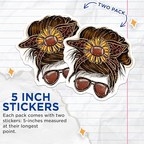 (2 Pack) Football Hair Bow Stickers - Sports Sunglasses Stickers - Fun Football Accessories Stickers - 5" On Longest Side - Sticks to Smooth Flat Surfaces - Made in USA - BMCS6195