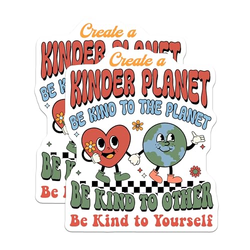 (2 Pack) Be Kind to The Planet Stickers - Environmental Awareness - Eco-Friendly Inspirational Quotes - 5" On Longest Side - Sticks to Smooth Flat Surfaces - Made in USA - BMCS8939