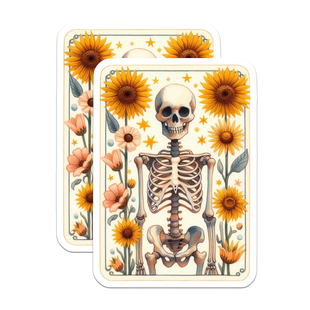 (2 Pack) Skeleton Sunflowers Magnets - Gothic Floral Decor - Whimsical Skull Art - 5 Inches On Longest Side - Thick Durable Magnet - Made in USA - MAG20818