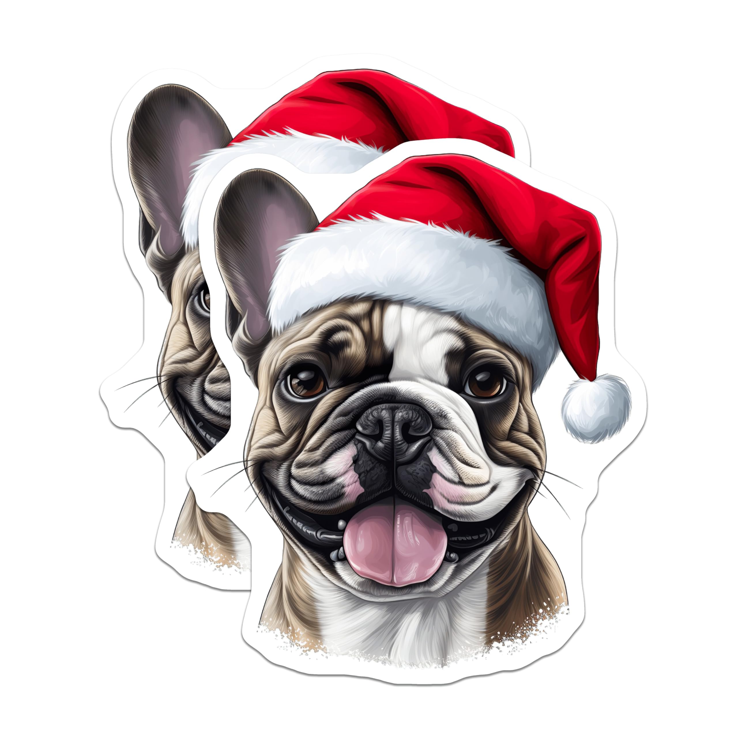 (2 Pack) Christmas French Bulldog Magnets - Santa Hat Dog Decor - Holiday Pet Owner Idea - 5 Inches On Longest Side - Thick Durable Magnet - Made in USA - MAG28820